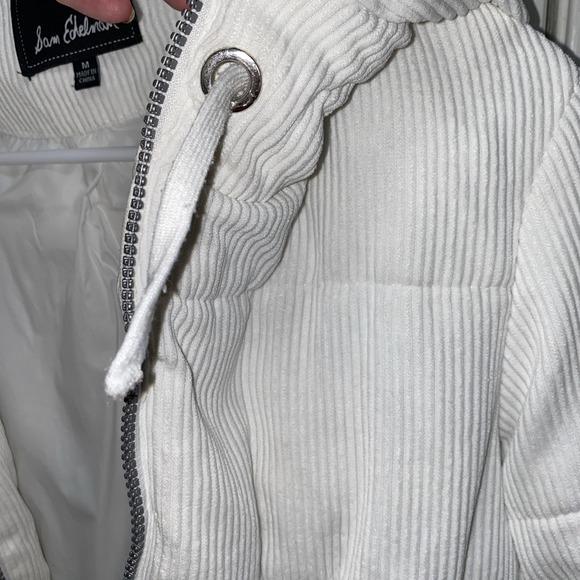 Sam Edelman Puff Jacket White Corduroy Hood Drawcord Pockets Lined Size M - Picture 6 of 9